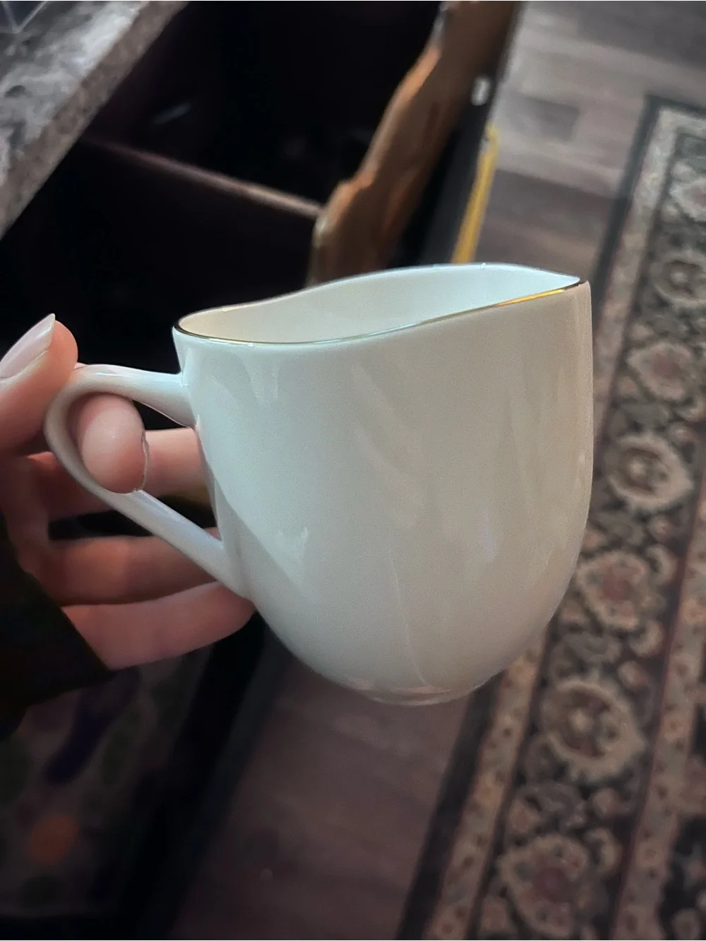 West Elm Organic white Porcelain Gold-Rimmed Mugs set of 8